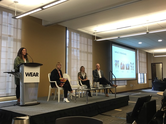 Integrating sustainability into retail operations panel discussion (l. to r.) Jessica Iida, Lululemon; Anika Kozlowski, Ryerson University; Karine Kicak, Aldo Group; Mike Newman, Returnity. © Marie O’Mahony